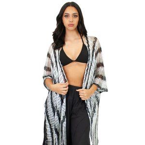 Lazy Daisy Mila lustrous open weaved cover-up with fringe at the hem
